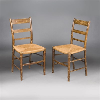 Lot 177 - Pair of Painted Rush Seat Fancy Chairs
