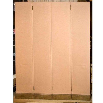 Lot 424 - Peach Fabric Four-Panel Screen with Brass...