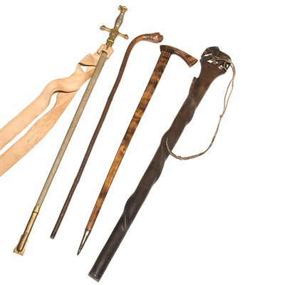 Lot 452 - Group of Three Walking Sticks; Together with a...