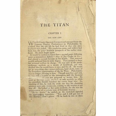 Lot 206 - DREISER, THEODORE Proof copy of The Titan....