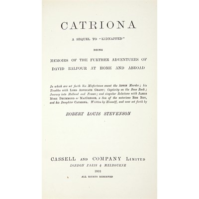 Lot 216 - STEVENSON, ROBERT LOUIS Catriona. A Sequel to "...