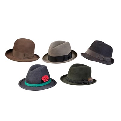Lot 359 - Group of Hats Comprising a brown homburg,...