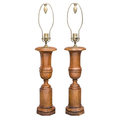 Lot 257 - Pair of Mahogany Turned Urn-Form Lamps Height...