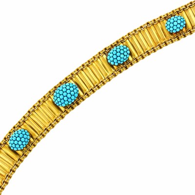 Lot 285 - Antique Gold and Turquoise Bracelet