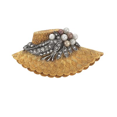 Lot 74 - Antique Gold, Silver, Diamond and Multicolored Pearl Hat Pin
