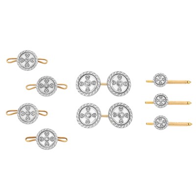 Lot 525 - Art Deco Platinum, Gold, Black Enamel and Diamond Dress Set