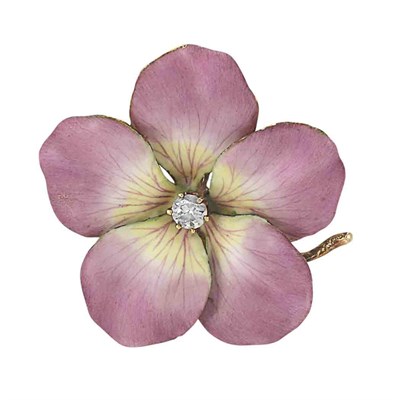 Lot 79 - Antique Gold Pink Enamel and Diamond Pansy Pendant-Brooch