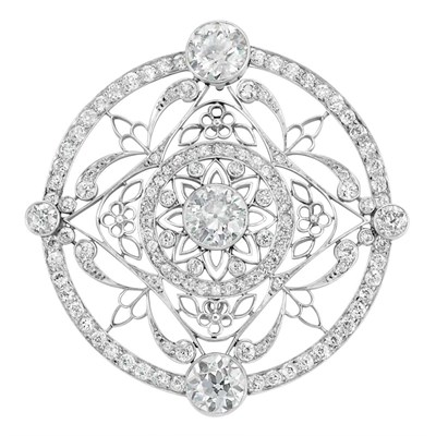 Lot 504 - Edwardian Platinum and Diamond Filigree Pendant-Brooch with Chain