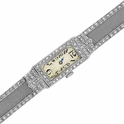 Lot 507 - Edwardian Platinum and Diamond Mesh Wristwatch