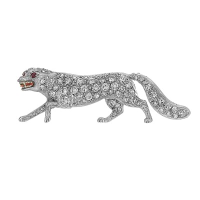 Lot 503 - Platinum, Diamond and Enamel Wolf Pin