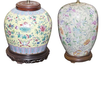 Lot 450 - Two Chinese Famille Rose Porcelain Lamps...