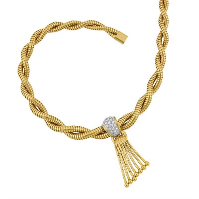 Lot 450 - Braided Gold Snake Chain Necklace with Detachable Gold, Platinum and Diamond Slide-Clip