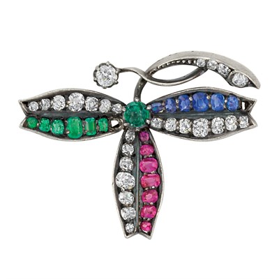 Lot 304 - Antique Silver, Gold, Gem-Set and Diamond Leaf Brooch
