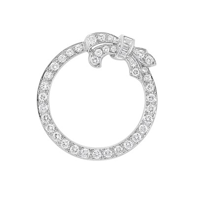 Lot 67 - Platinum and Diamond Circle Bow Pin, Bailey, Banks & Biddle