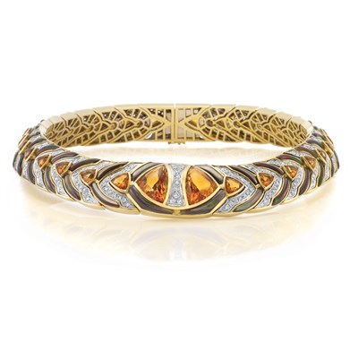 Lot 419 - Gold, Citrine, Black Mother-Of-Pearl and Diamond Necklace
