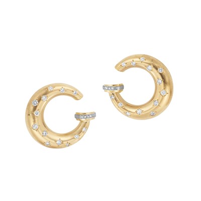Lot 86 - Pair of Gold, Platinum and Diamond Hoop Earclips