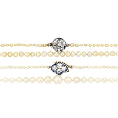 Lot 271 - Two Natural Pearl Necklaces with Diamond Clasps