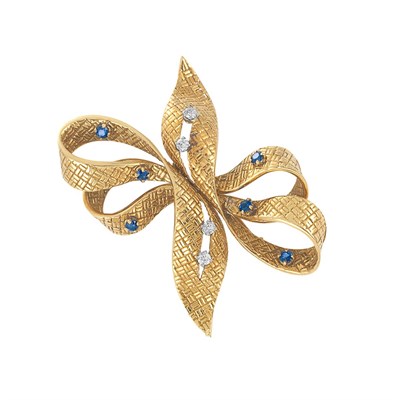 Lot 145 - Gold, Diamond and Sapphire Double-Clip Bow Brooch, Boucheron