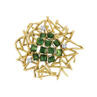 Lot 22 - Gold, Tourmaline and Diamond Brooch