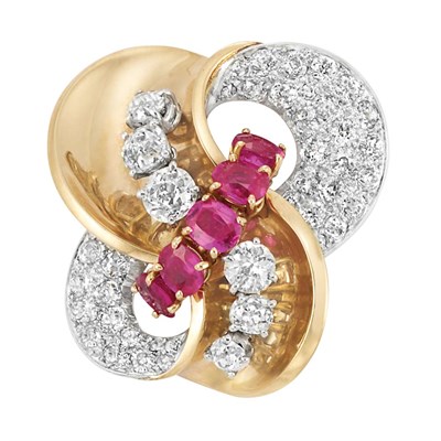 Lot 453 - Gold, Platinum, Ruby and Diamond Clip