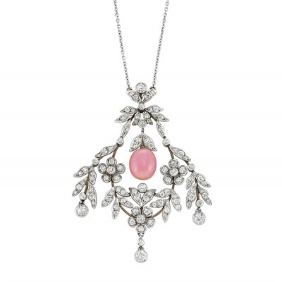 Lot 494 - Belle Epoque Platinum, Gold, Conch Pearl and Diamond Lavaliere