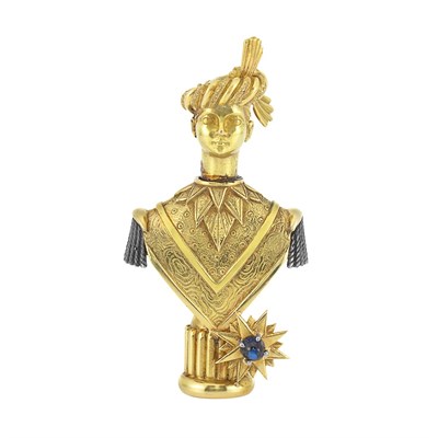 Lot 11 - Gold, Oxidized Silver and Cabochon Sapphire Perfume Bottle, Tiffany & Co., Schlumberger
