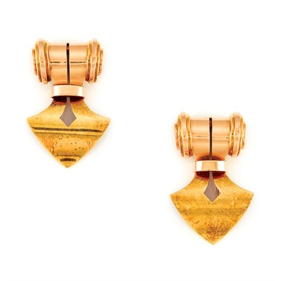 Lot 86 - Pair of Retro Two-Color Gold Clip-Brooches