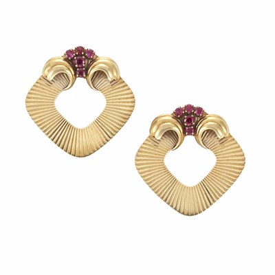 Lot 136 - Pair of Gold and Ruby Clip-Brooches