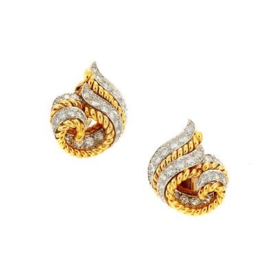 Lot 5 - Pair of Platinum, Gold and Diamond Earclips