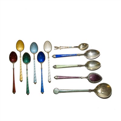 Lot 340 - Group of Silver and Enamel Spoons