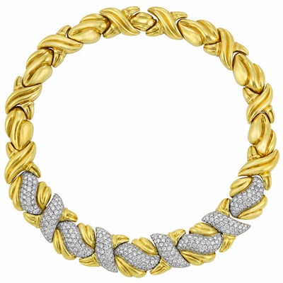 Lot 477 - Two-Color Gold and Diamond Necklace