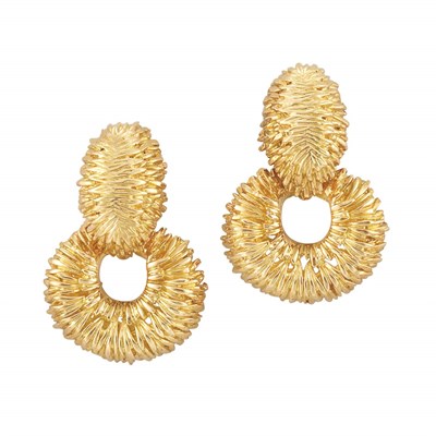 Lot 566 - Pair of Gold Door Knocker Earclips, David Webb