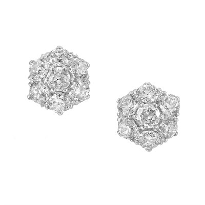 Lot 506 - Pair of Platinum and Diamond Cluster Earclips