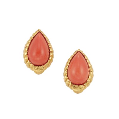 Lot 194 - Pair of Gold and Coral Earclips, David Webb