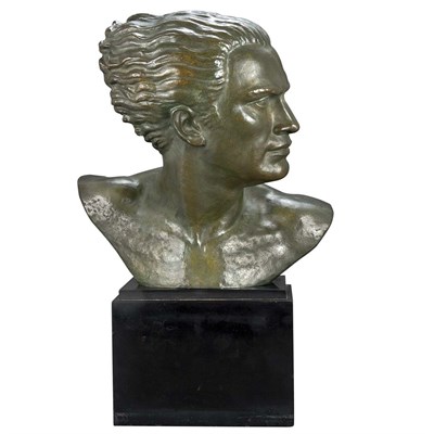 Lot 421 - Art Deco Verdigris Patinated-Bronze Bust of...
