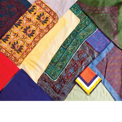 Lot 430 - Group of Thirteen Pocket Squares and Scarves...