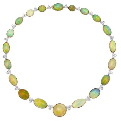 Lot 311 - Gold, Platinum, Opal and Diamond Necklace