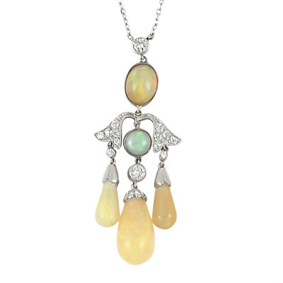 Lot 240 - Opal and Diamond Pendant with White Gold Chain