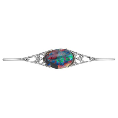 Lot 499 - Platinum, Black Opal and Diamond Bar Pin