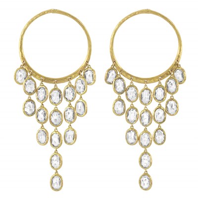 Lot 322 - Pair of Gold and Rock Crystal Fringe Hoop Earrings, Gucci