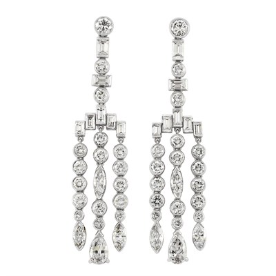 Lot 551 - Pair of Platinum and Diamond Fringe Earrings