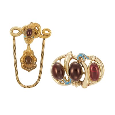 Lot 135 - Two Antique Carbuncle Serpent Brooches