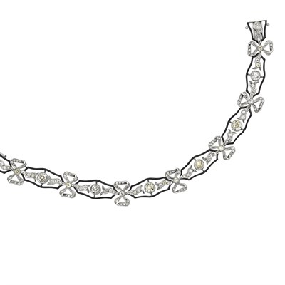 Lot 523 - Belle Epoque Platinum, Diamond and Black Enamel Bracelet
