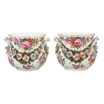 Lot 491 - Pair of Meissen Style Porcelain Cachepots Mid...