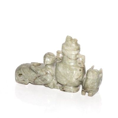 Lot 510 - Chinese Celadon Jade Vase with Two Animals...