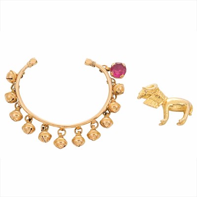 Lot 155 - Group of Assorted Gold Jewelry and Two Gold Figures