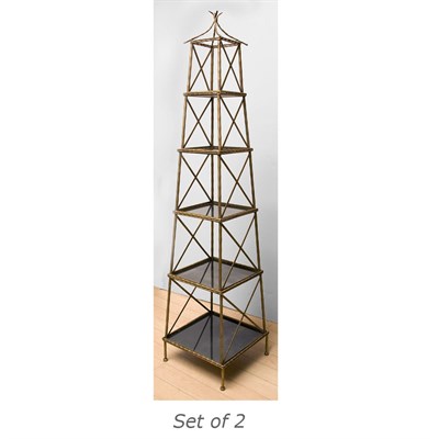 Lot 325 - Pair of Faux Bamboo Gold Painted Etageres...