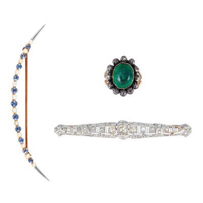 Lot 36 - Bar Pin, Crescent Pin and Ring