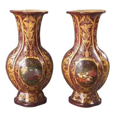 Lot 387 - Pair of Victorian Style Papier Mache Vases...