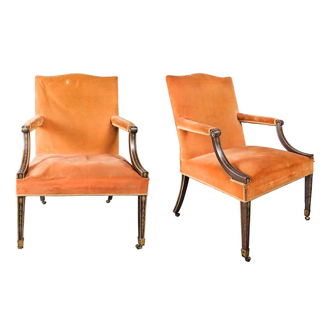 Lot 36 - Pair of George III Painted Library Armchairs...